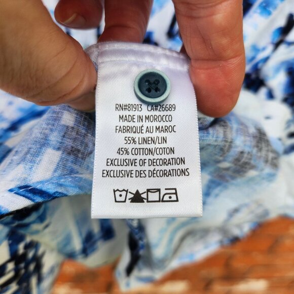 Robert Graham Charach Blue Floral Linen & Cotton Button-Up Men's Shirt L - Picture 5 of 5